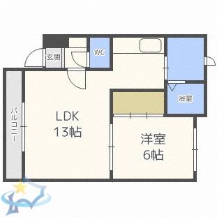 コンフォート南24条(1LDK/2階)の間取り写真