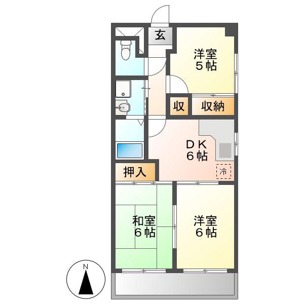本町ハウス(3DK/3階)の間取り写真