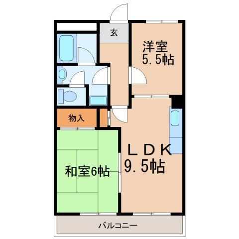 湘南弐番館(2LDK/3階)の間取り写真