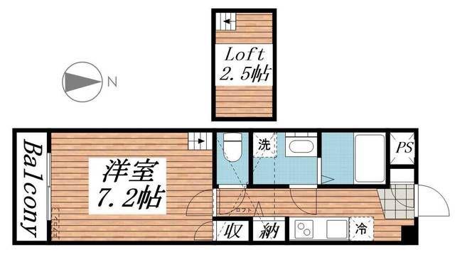 一聖ビル(1K/2階)の間取り写真