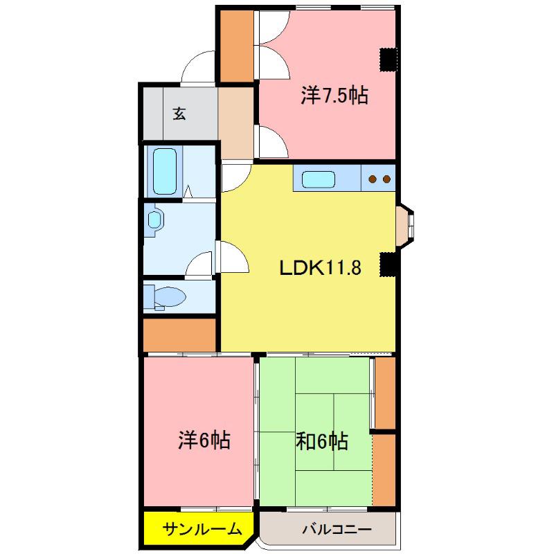サンパーラ板垣(3LDK/5階)の間取り写真
