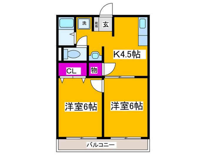 ヴィラシトラスB棟(2K/2階)の間取り写真