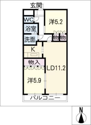 エル・アールの森(2LDK/2階)の間取り写真
