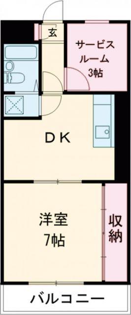 サンライフ河辺(1SDK/4階)の間取り写真