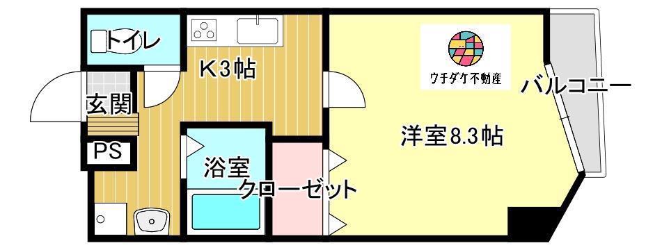 ウィング鴨池(1K/3階)の間取り写真