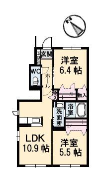 グランマスト春日野通A(2LDK/1階)の間取り写真