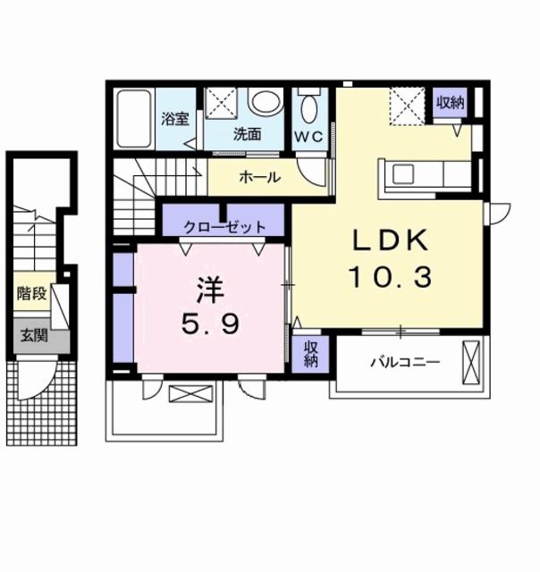 セレスコート花園(1LDK/2階)の間取り写真