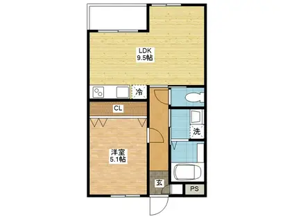 SIGNPOST女の都(1LDK/2階)の間取り写真