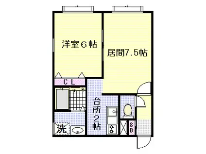 ＪＲ千歳線 恵庭駅 徒歩3分 2階建 築29年(1LDK/1階)の間取り写真