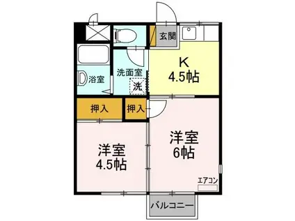 コスモシティ岡野B棟(2K/2階)の間取り写真
