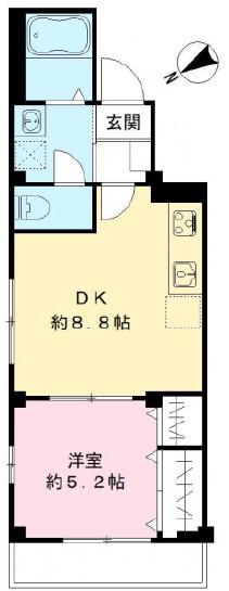 ハイツ高沢(1DK/2階)の間取り写真