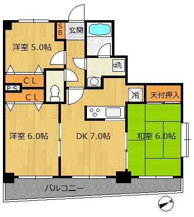 ライオンズマンション船橋本町通(3DK/2階)の間取り写真