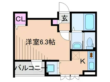 レンガの家(1K/2階)の間取り写真