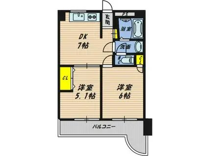 エクセルシオール城東(2DK/9階)の間取り写真