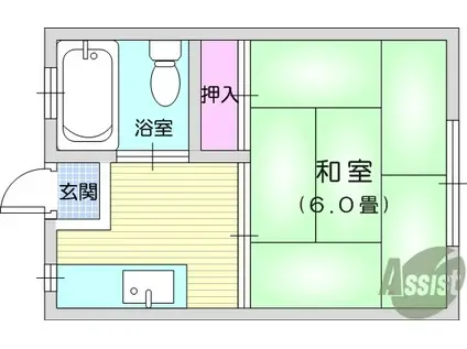 幸来荘(1K/4階)の間取り写真