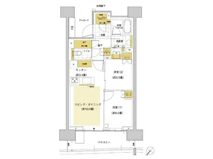 HARUMI FLAGSUN VILLAGE C棟(2LDK/10階)の間取り写真