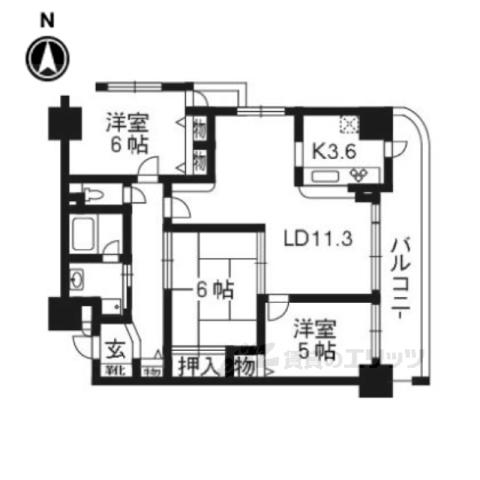 ルイシャトレ二条城(3LDK/3階)の間取り写真