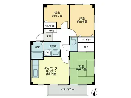 フォブールソレイユA(3DK/2階)の間取り写真