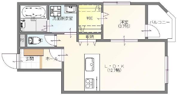 TIME OFF 薬師堂(1LDK/2階)の間取り写真