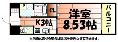 ラフィーネ到津学園通(1K/11階)の間取り写真