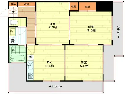 オンフルール(3DK/3階)の間取り写真