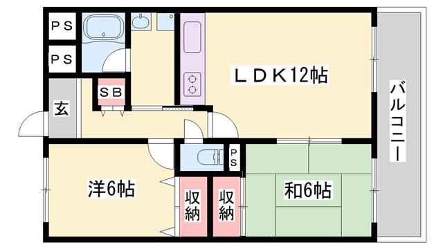 HIGH BIOS小野(2LDK/6階)の間取り写真