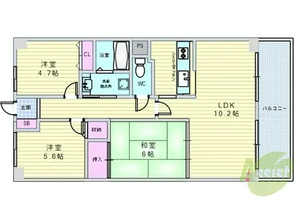 クレイン上池田(3LDK/3階)の間取り写真