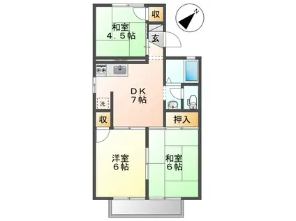 セジュールオークB棟(3DK/1階)の間取り写真