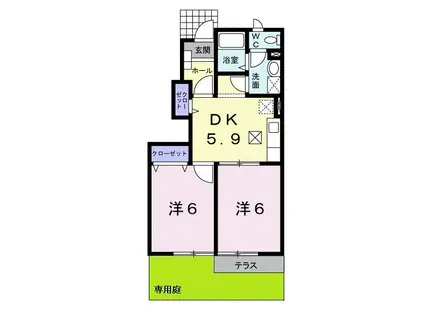 グランシャリオB(2DK/1階)の間取り写真