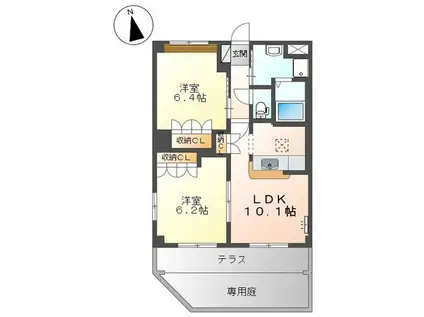 セジュール・ジェルミナス(2LDK/1階)の間取り写真