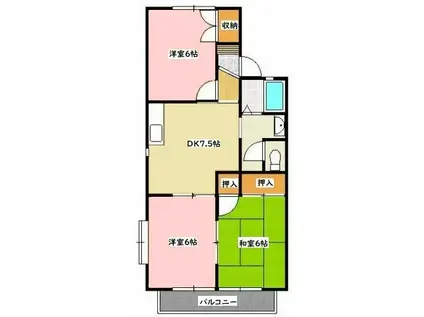 プレミールハイツ壱番館(3DK/2階)の間取り写真