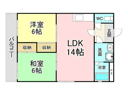 米谷木町第一ビル(2LDK/6階)の間取り写真