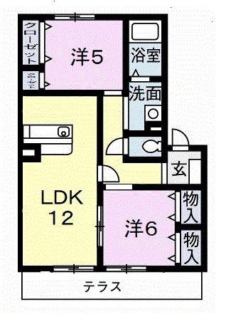 コンフォルターブルB(2LDK/1階)の間取り写真