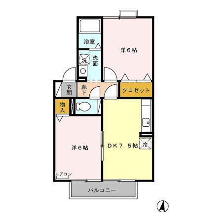 PLAIRE B棟(2DK/2階)の間取り写真