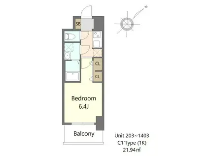 S-RESIDENCE堺ALTKLAS(1K/2階)の間取り写真