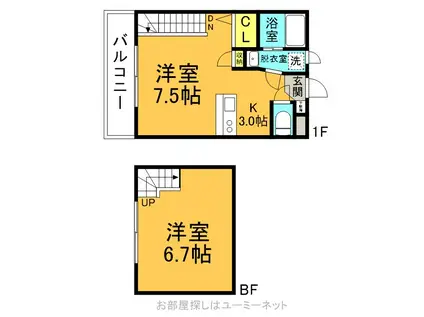 プレファランス鷹師(1LDK/1階)の間取り写真