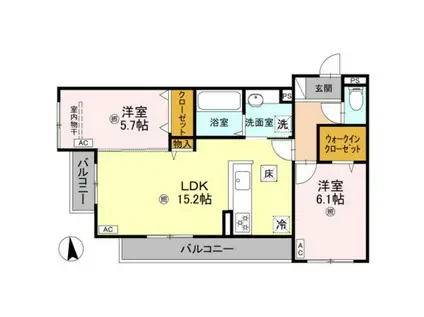 パサログランデ賑町(2LDK/1階)の間取り写真