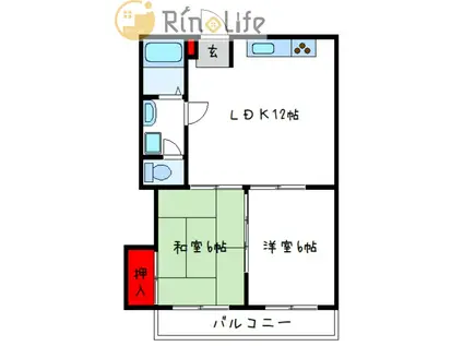 ニュータウン中田(2LDK/3階)の間取り写真