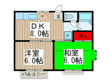 グランデュール北原台B(2DK/1階)の間取り写真