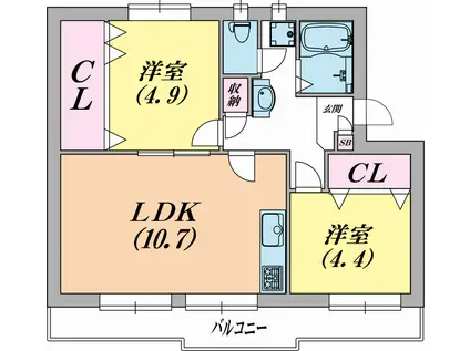 ロイヤルマンション1号棟(2LDK/3階)の間取り写真