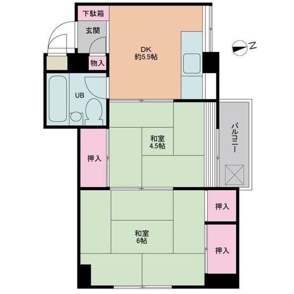 コーポ長崎(2DK/2階)の間取り写真