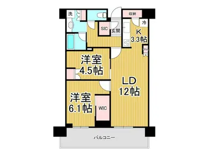 ジオタワー宝塚グランレジスTHE ノース(2LDK/13階)の間取り写真