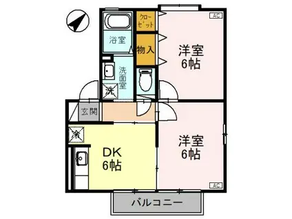 サン鶴ケ丘(2DK/2階)の間取り写真