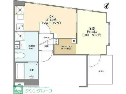 トゥールロワイヤルエルモア上北沢(1DK/1階)の間取り写真