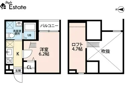 アオアクア稲上町(1K/1階)の間取り写真