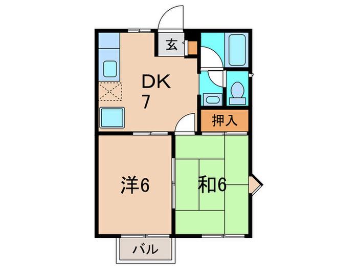 ハイツS&K パートI B棟(2DK/1階)の間取り写真