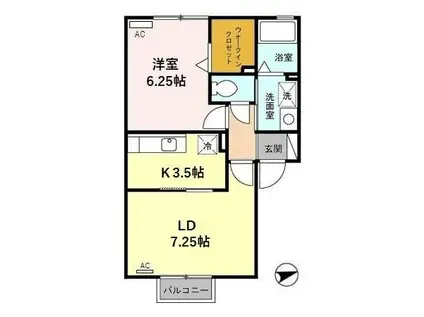 カーロリザイアI(1LDK/2階)の間取り写真