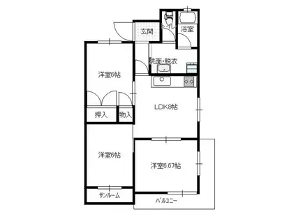 サンビューハイムのむら(3LDK/3階)の間取り写真