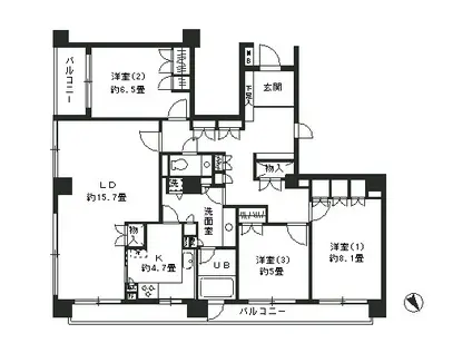 テラス笄町(3LDK/2階)の間取り写真