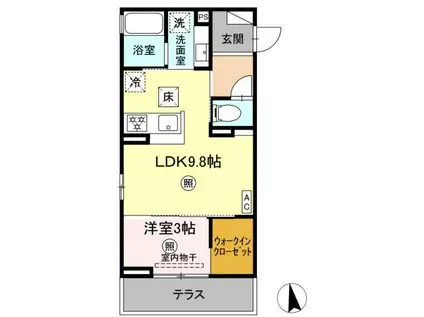 トリシア横町サウス(1LDK/1階)の間取り写真